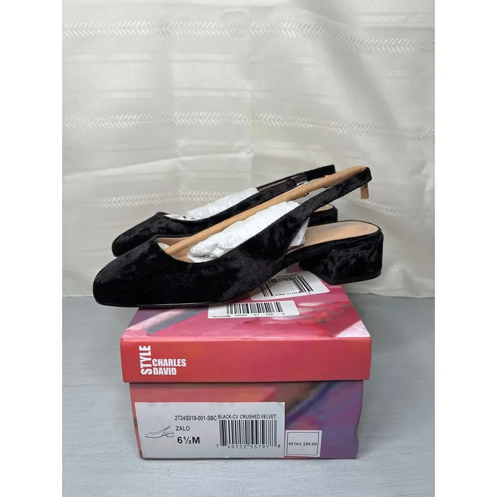 Charles David Zalo Womens Pumps Black Crushed Velvet Square Toe Size 6.5 M